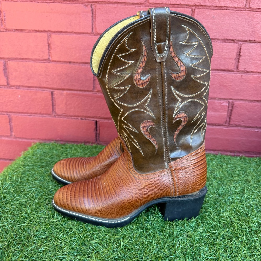 Vtg Kids Lizard‎ Print Cowboy Boots Size 3.5D